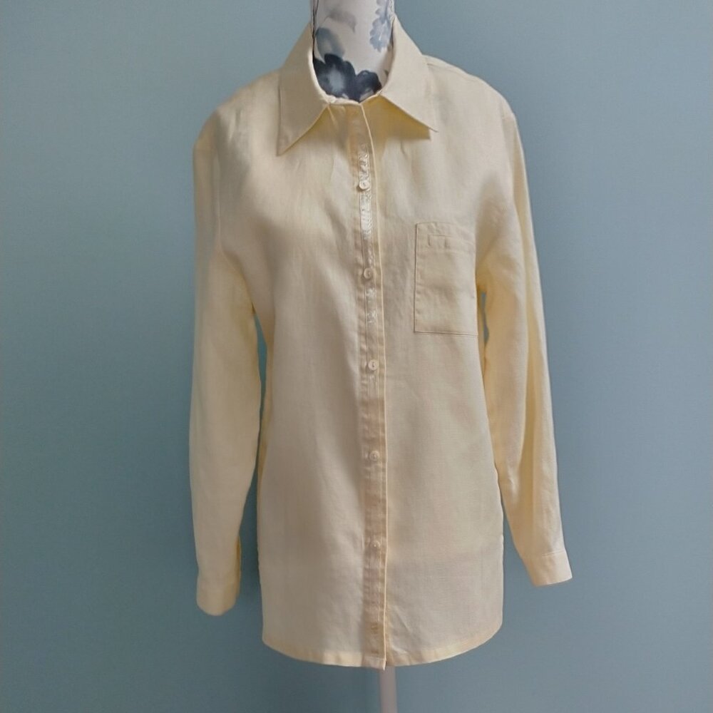 Linen Button Up Shirt, Pale Yellow